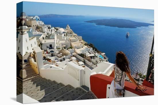 Beautiful Woman on Santorini, Thira Town-ELEN-Premier Image Canvas