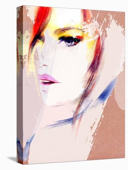 Beautiful Woman Portrait. Abstract Fashion Watercolor Illustration-Anna Ismagilova-Stretched Canvas