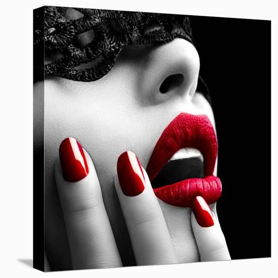 Beautiful Woman with Black Lace Mask over Her Eyes-Subbotina Anna-Premier Image Canvas