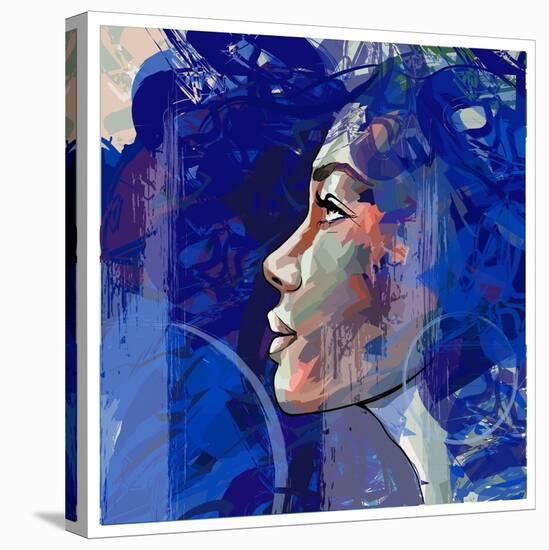 Beautiful Young Model in Blue with Earrings-isaxar-Premier Image Canvas