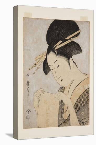 Beauty with a Hand Towel (Colour Woodblock Print)-Kitagawa Utamaro-Premier Image Canvas