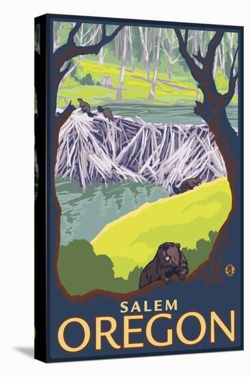 Beaver Family, Salem, Oregon-Lantern Press-Stretched Canvas