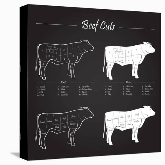 Beef Cuts - Blackboard-ONiONAstudio-Stretched Canvas