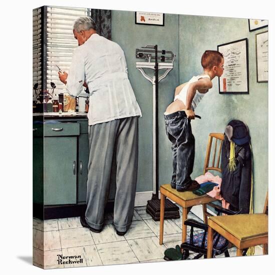 "Before the Shot" or "At the Doctor's" Saturday Evening Post Cover, March 15,1958-Norman Rockwell-Premier Image Canvas