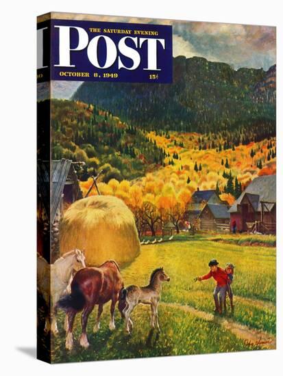 "Belgian Horse Farm," Saturday Evening Post Cover, October 8, 1949-John Clymer-Premier Image Canvas