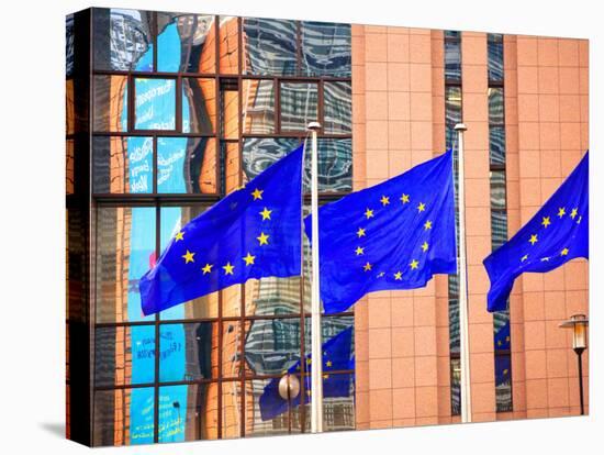 Belgium, Brussels; Three Flags Carrying the European Union Emblem in Front of the E;U Headquarters-Ken Sciclina-Premier Image Canvas
