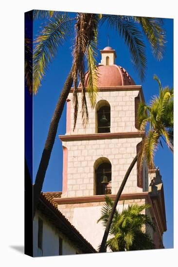 Bell tower and palms at the Santa Barbara Mission, Santa Barbara, California, USA-Russ Bishop-Premier Image Canvas