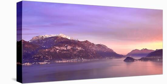 Bellagio and Varenna viewed from Menaggio on the western shore of Lake Como at sunset, Italy-Simon Montgomery-Premier Image Canvas