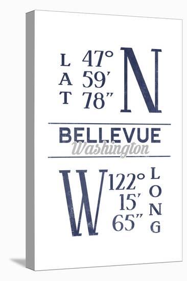 Bellevue, Washington - Latitude and Longitude (Blue)-Lantern Press-Stretched Canvas