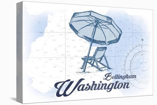 Bellingham, Washington - Beach Chair and Umbrella - Blue - Coastal Icon-Lantern Press-Stretched Canvas