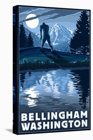 Bellingham, Washington - Bigfoot and Mountain-Lantern Press-Stretched Canvas