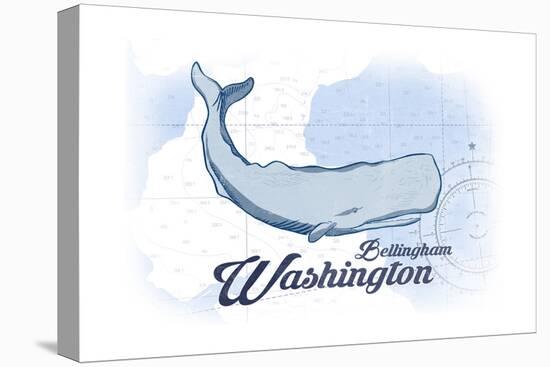 Bellingham, Washington - Whale - Blue - Coastal Icon-Lantern Press-Stretched Canvas