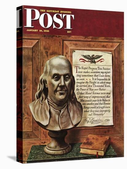 "Benjamin Franklin - bust and quote," Saturday Evening Post Cover, January 19, 1946-John Atherton-Premier Image Canvas