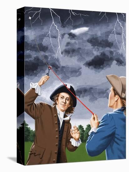 Benjamin Franklin Experimenting with Lightning-John Keay-Premier Image Canvas
