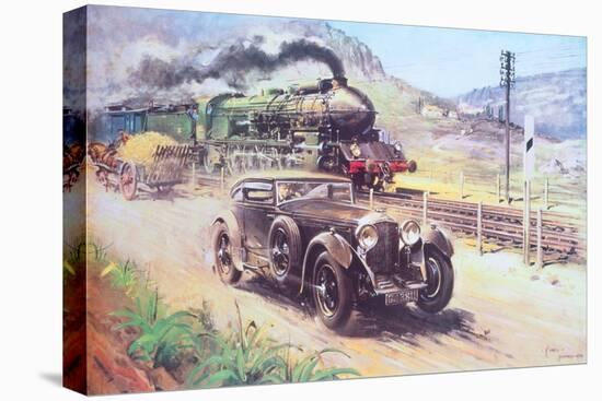 Bentley Vs Blue Train (Oil on Canvas)-Terence Cuneo-Premier Image Canvas