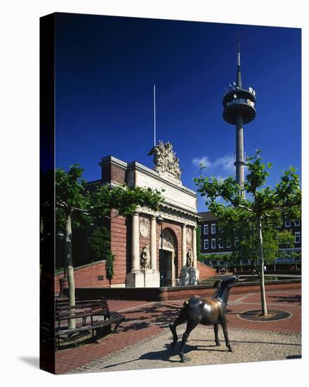 Berlin Gate and TV Tower in Wesel, Niederrhein, North Rhine-Westphalia, Germany-null-Stretched Canvas