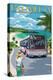 Bermuda - Pink Bus on Coastline-Lantern Press-Stretched Canvas