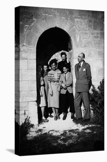 Bernadette Lafont (2nd from l), young, in family with her father (r) and mother (background), Nimes-null-Stretched Canvas