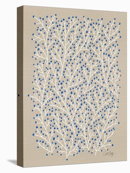 Berry Branches in Blue and Tan-Cat Coquillette-Stretched Canvas