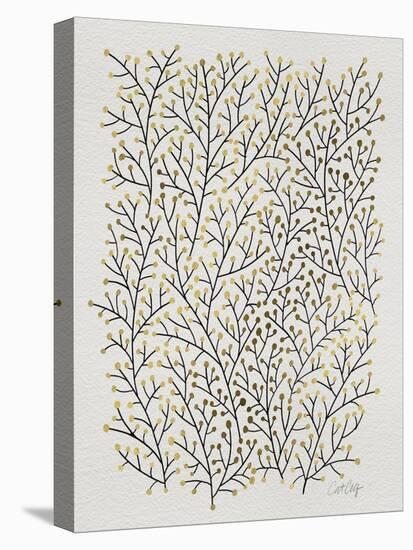 Berry Branches in Gold and Black-Cat Coquillette-Stretched Canvas