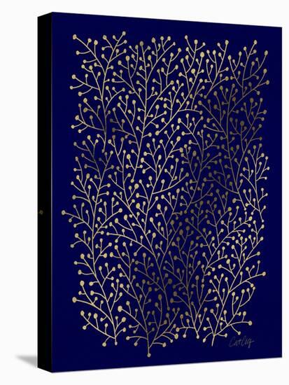 Berry Branches in Navy and Gold-Cat Coquillette-Stretched Canvas