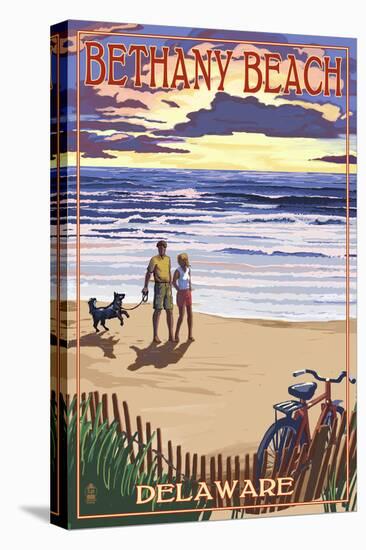Bethany Beach, Delaware - Beach and Sunset-Lantern Press-Stretched Canvas