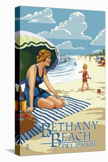Bethany Beach, Delaware - Woman on Beach-Lantern Press-Stretched Canvas