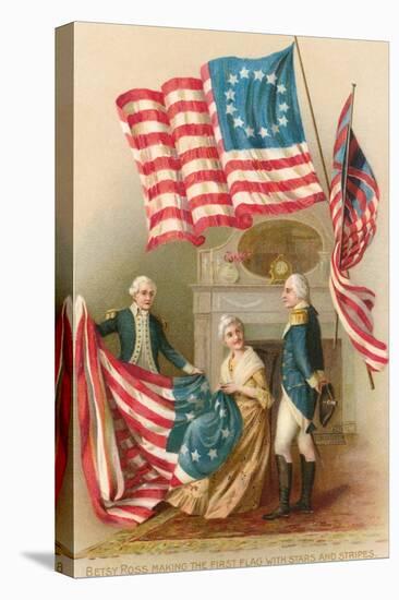 Betsy Ross with First Flag-null-Stretched Canvas