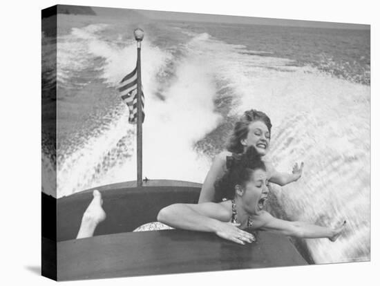 Betty Brooks and Patti McCarty Motor Boating at Catalina Island-Peter Stackpole-Premier Image Canvas