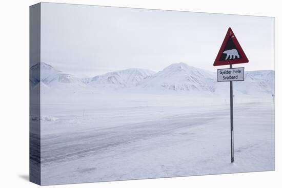 Beware of Polar Bear Traffic Sign on Ice Road-Stephen Studd-Premier Image Canvas