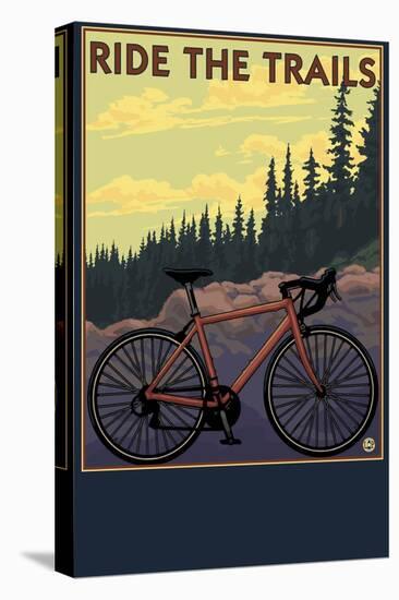 Bicycle - Trails-Lantern Press-Stretched Canvas