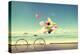 Bicycle Vintage with Heart Balloon on Beach Blue Sky Concept of Love in Summer and Wedding-jakkapan-Premier Image Canvas