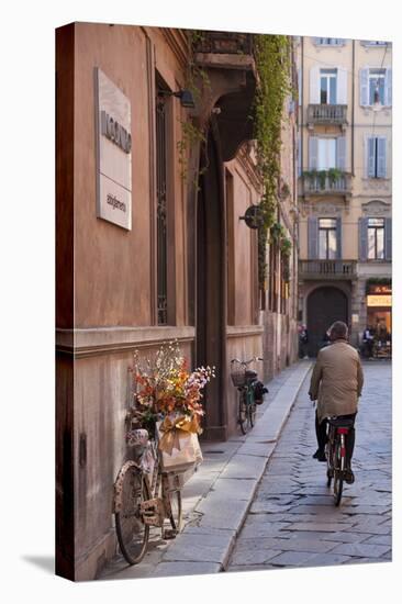 Bicycle with Flowers and Shopping Bags , Parma, Emilia Romagna, Italy-Peter Adams-Premier Image Canvas