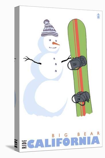 Big Bear, California, Snowman with Snowboard-Lantern Press-Stretched Canvas