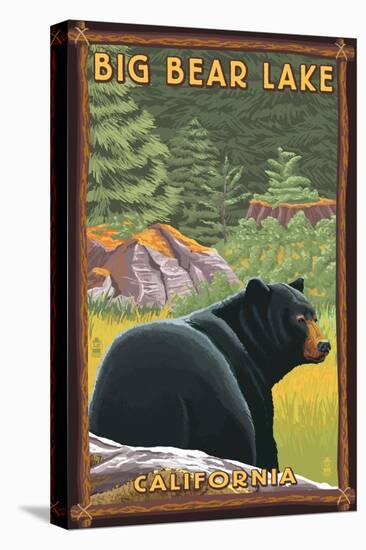 Big Bear Lake, California - Black Bear in Forest-Lantern Press-Stretched Canvas