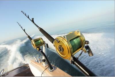 Big Game Fishing Reels & Rods' Stretched Canvas Print