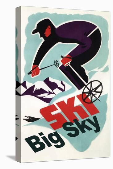 Big Sky, Montana - Retro Skier-Lantern Press-Stretched Canvas