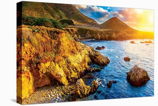 Big Sur CA - Pacific Sunset-null-Stretched Canvas