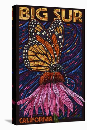 Big Sur, California - Butterfly and Flower-Lantern Press-Stretched Canvas