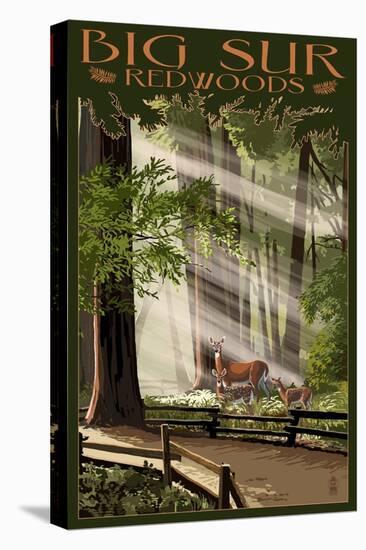 Big Sur, California - Deer and Fawns-Lantern Press-Stretched Canvas