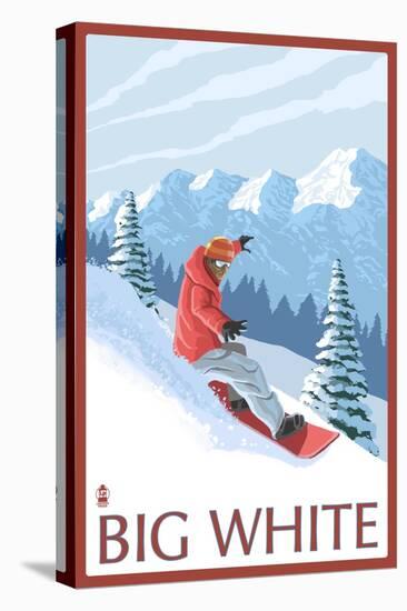 Big White - Snowboarder-Lantern Press-Stretched Canvas