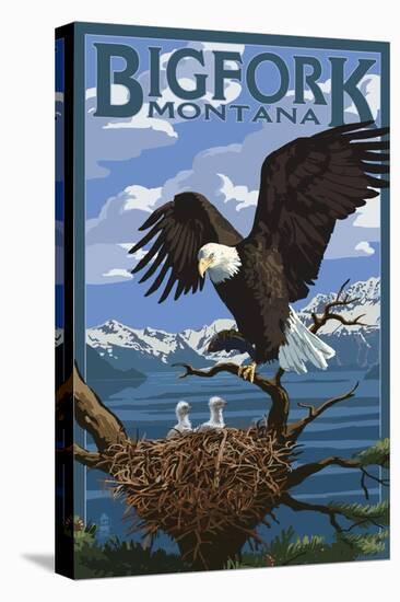 Bigfork, Montana - Eagle and Chicks-Lantern Press-Stretched Canvas