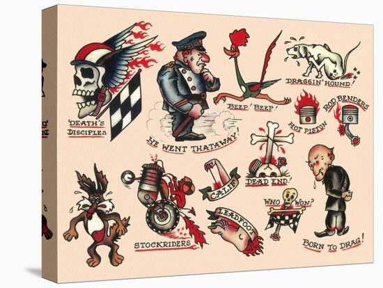 Biker Authentic Tattoo Flash by Norman Collins, aka, Sailor Jerry-null-Stretched Canvas