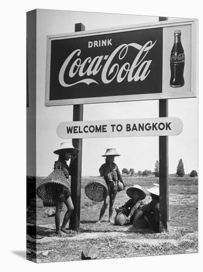 Billboard Advertising Coca Cola at Outskirts of Bangkok with Welcoming Sign "Welcome to Bangkok"-Dmitri Kessel-Premier Image Canvas