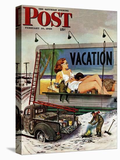 "Billboard Painters in Winter," Saturday Evening Post Cover, February 14, 1948-Stevan Dohanos-Premier Image Canvas