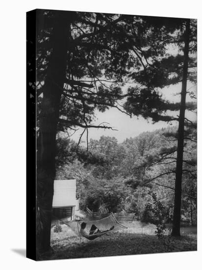 Billy Graham Reading the Bible Outside the Cabin Where He Seeks Seclusion-Ed Clark-Premier Image Canvas