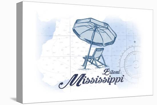 Biloxi, Mississippi - Beach Chair and Umbrella - Blue - Coastal Icon-Lantern Press-Stretched Canvas