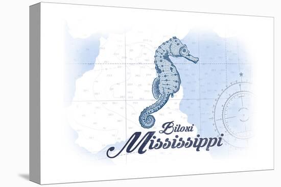 Biloxi, Mississippi - Seahorse - Blue - Coastal Icon-Lantern Press-Stretched Canvas