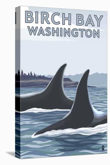 Birch Bay, Washington, Orca Fins-Lantern Press-Stretched Canvas