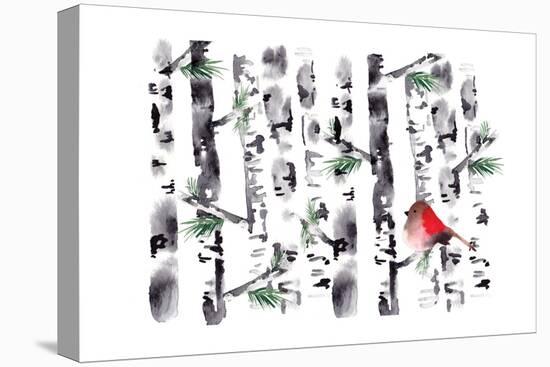 Bird in Birch-Sara Berrenson-Stretched Canvas